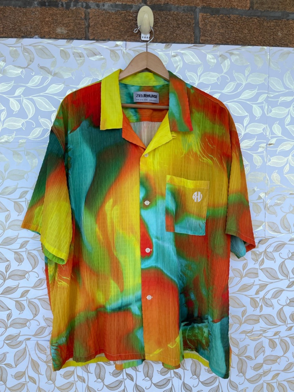 ZARA x RHUIGI Heat Map Print Crinkle Shirt XL Oversized Abstract Vacation Core - Picture 3 of 10